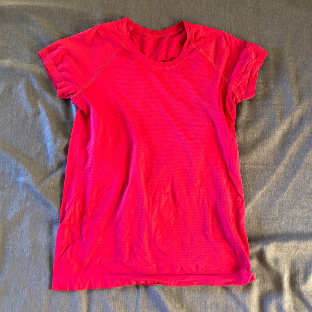 Pink Lululemon swiftly tech short sleeve